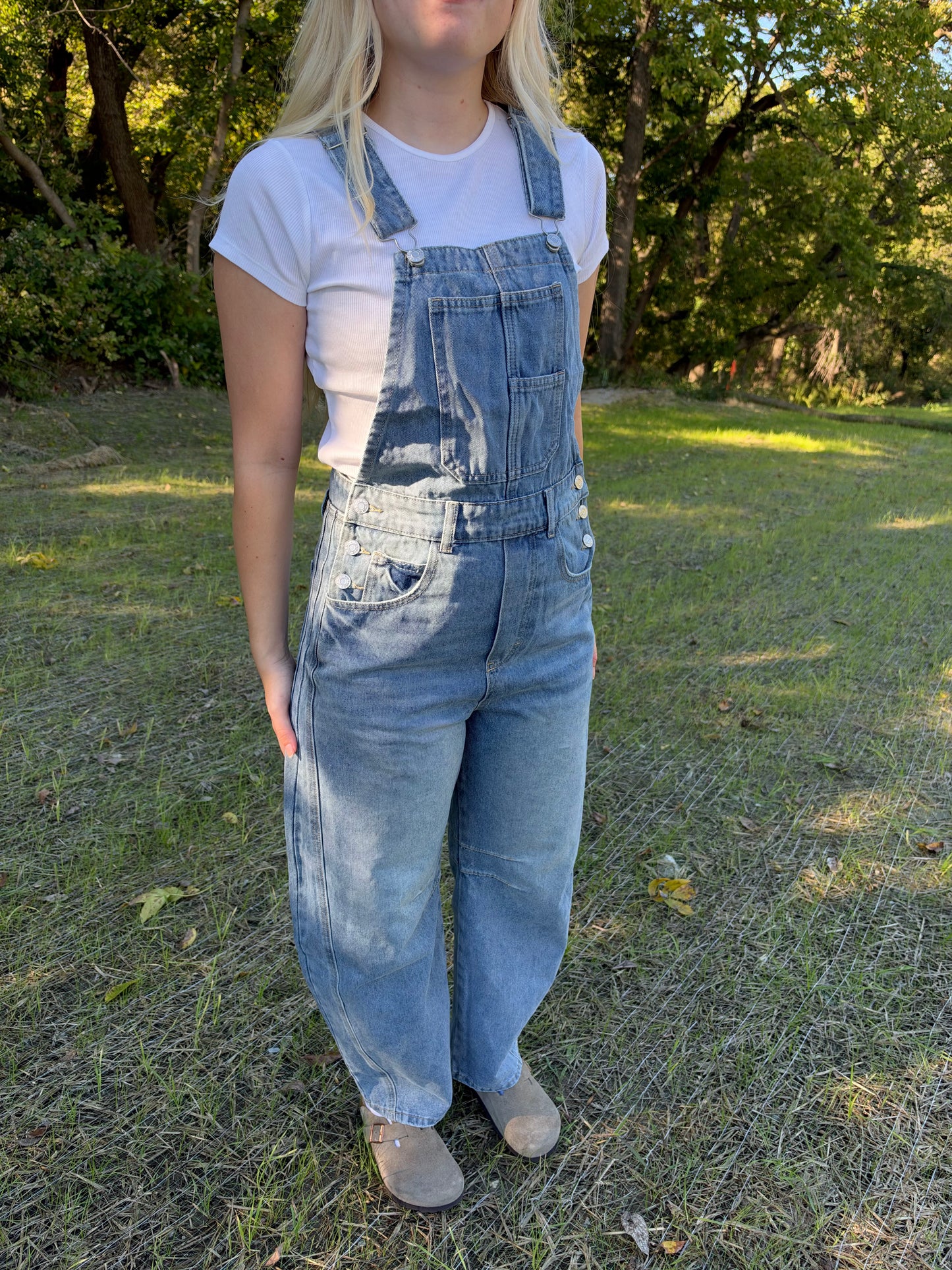 Denim Barrel Overalls