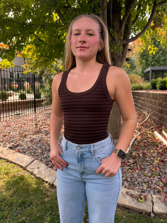 Brown Reversible Striped Tank Top