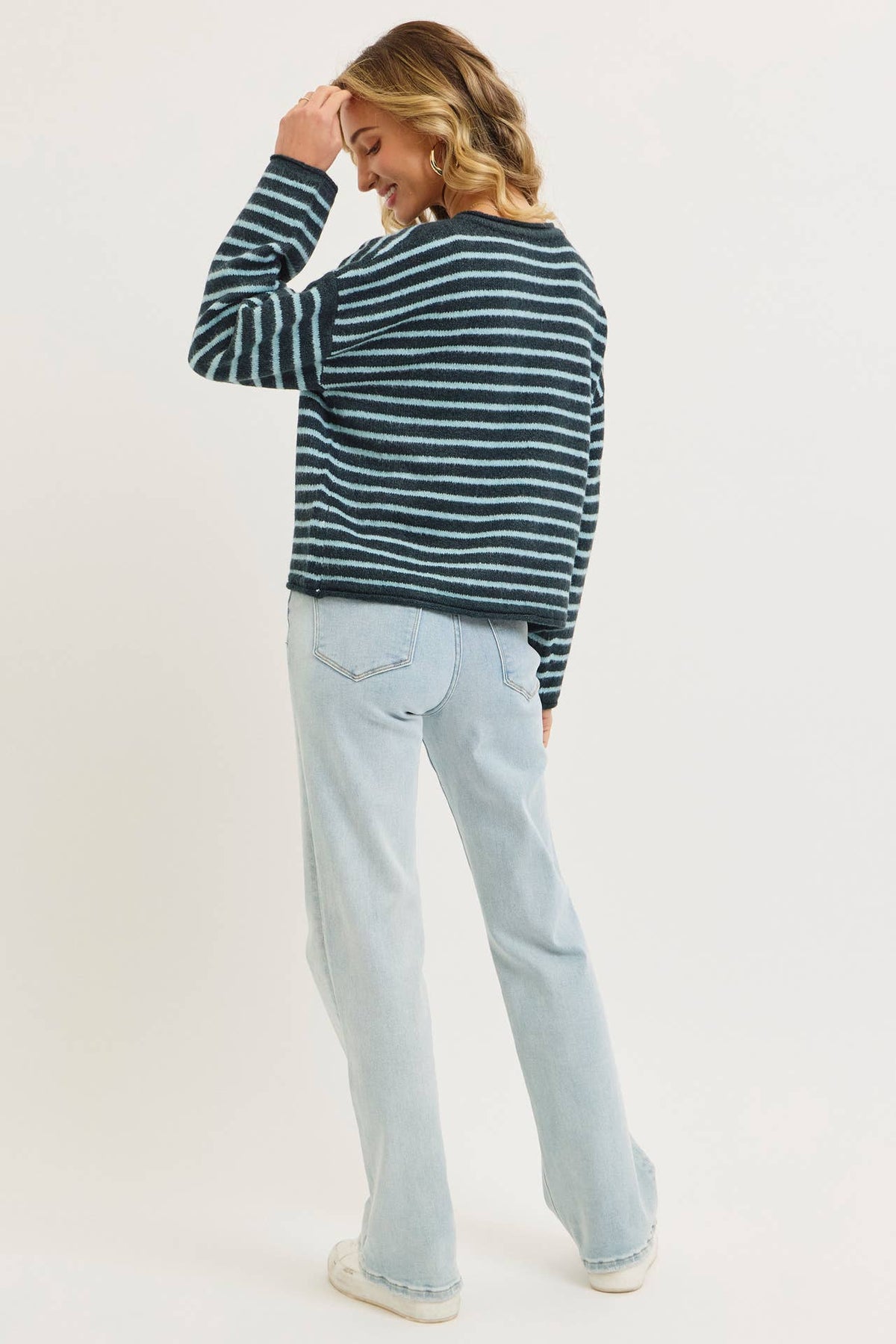 Blue Striped Button Cardigan