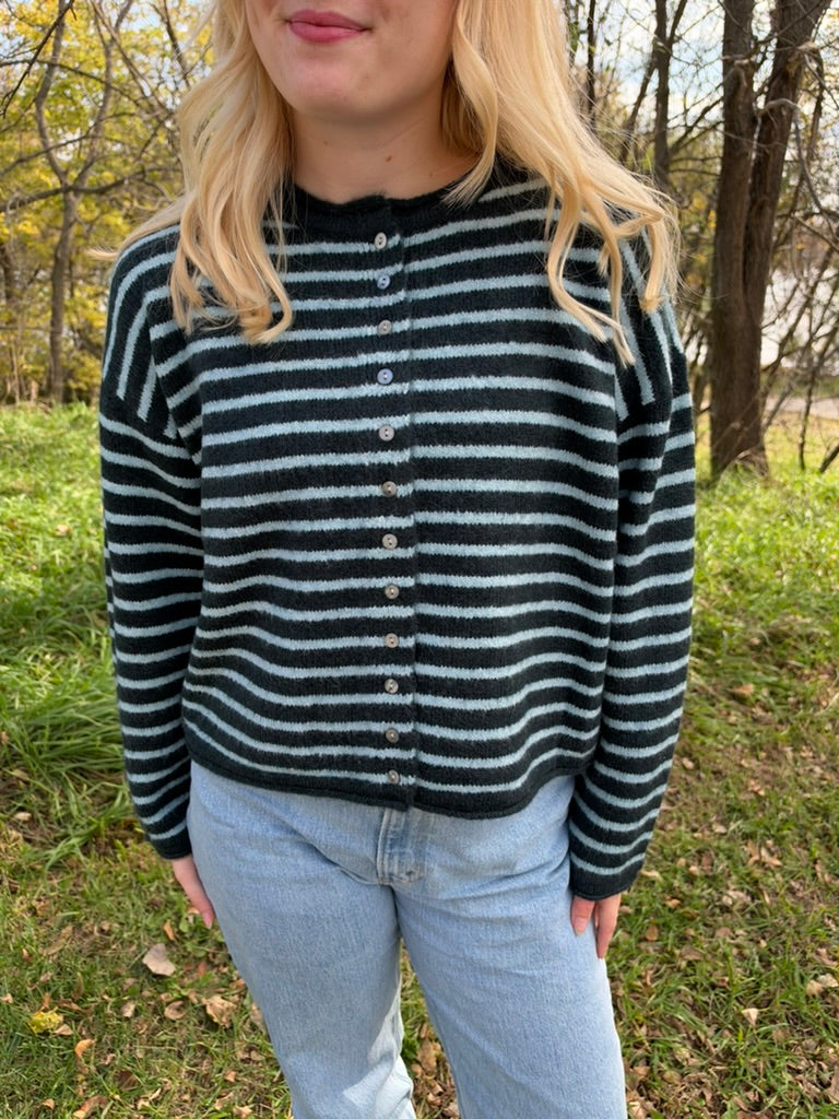 Blue Striped Button Cardigan