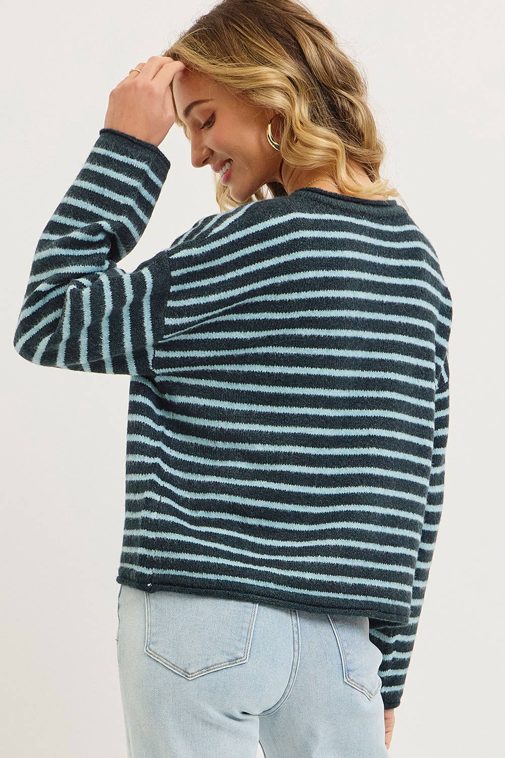 Blue Striped Button Cardigan
