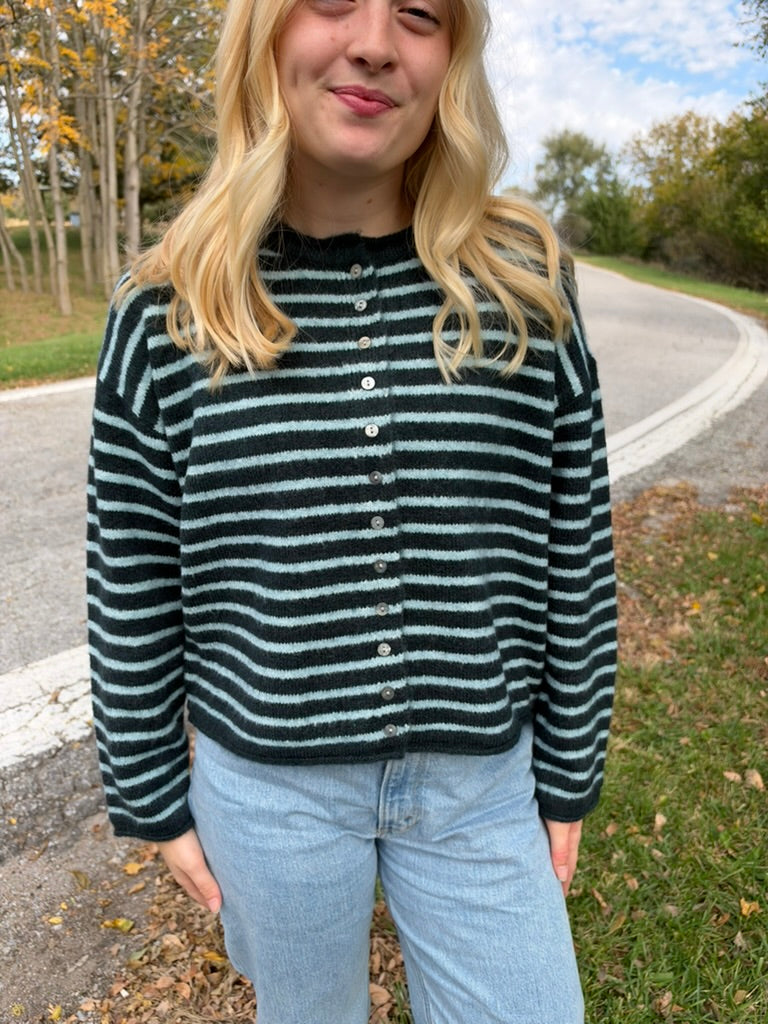 Blue Striped Button Cardigan