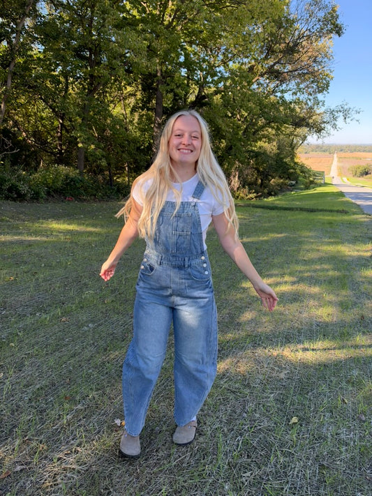Denim Barrel Overalls