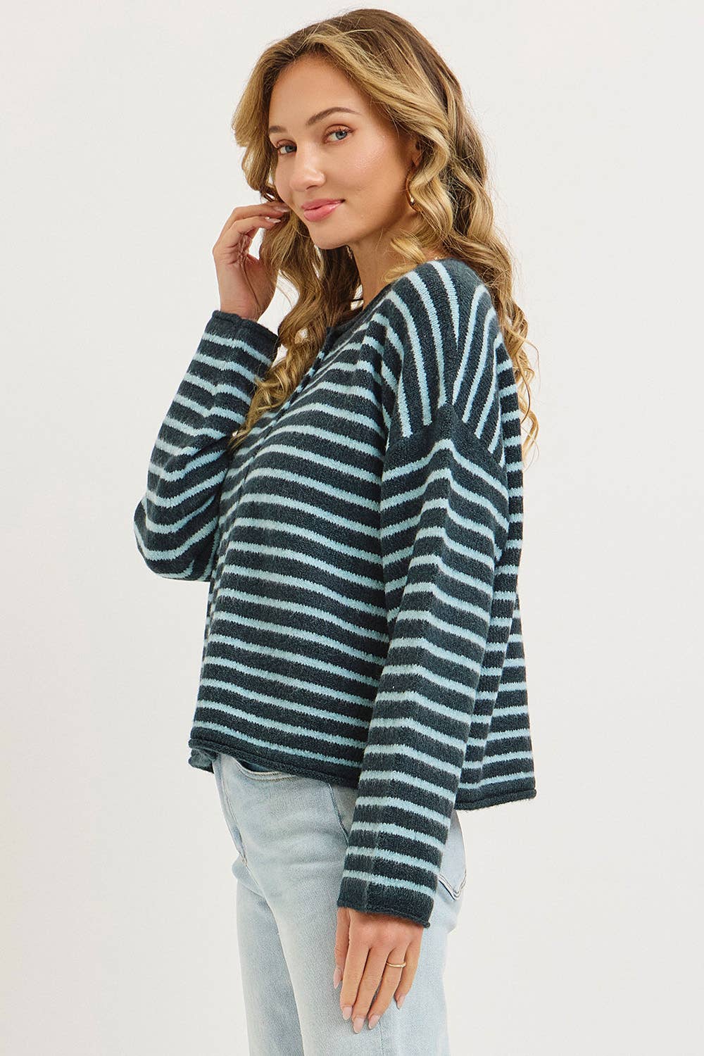 Blue Striped Button Cardigan