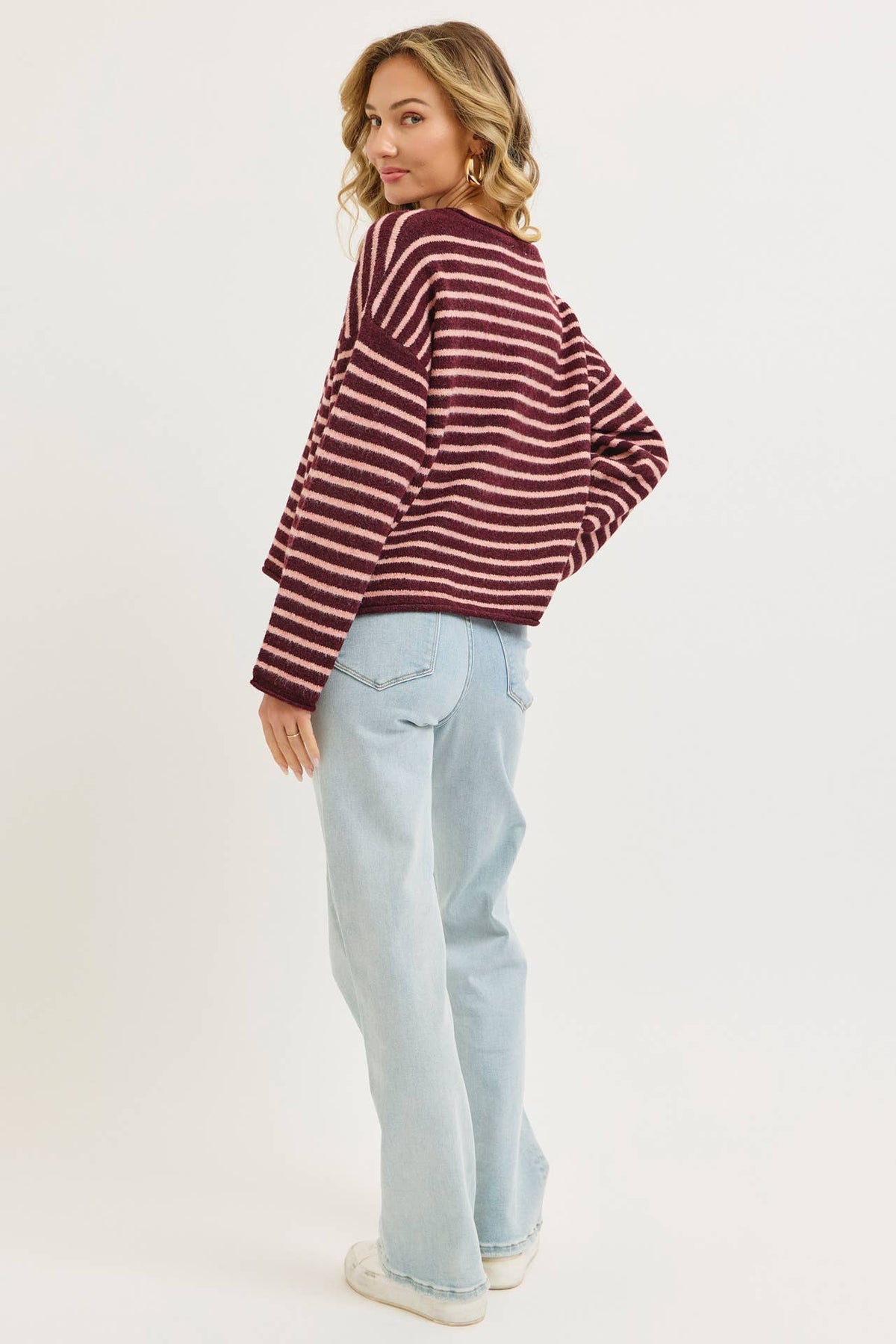 Pink Striped Button Cardigan