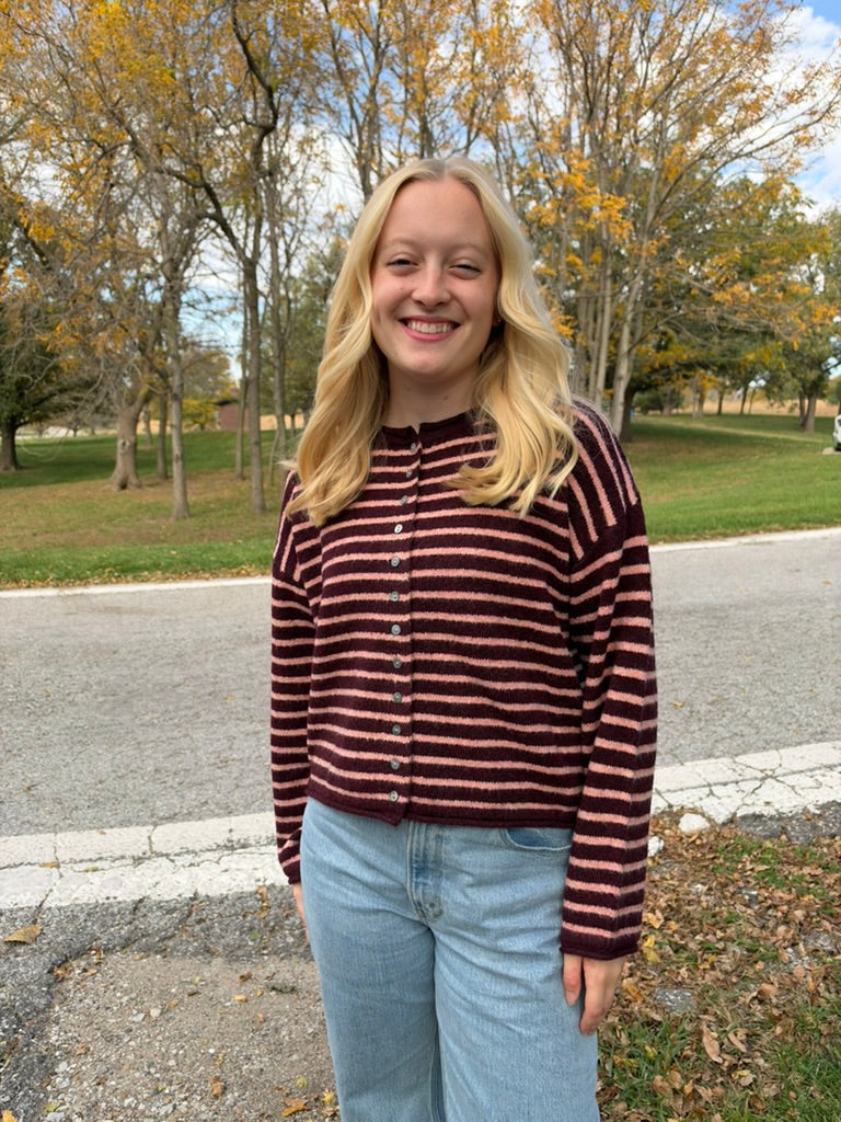 Pink Striped Button Cardigan