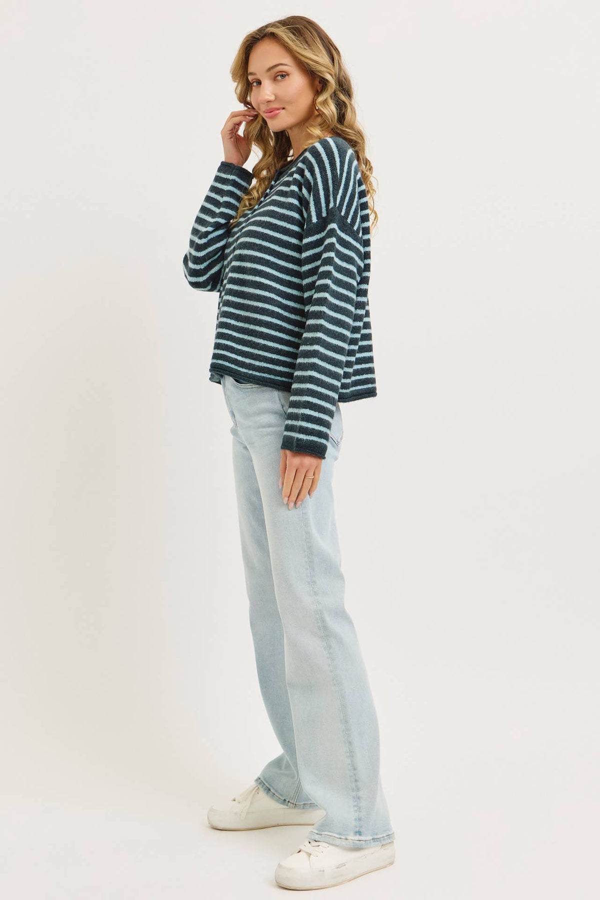 Blue Striped Button Cardigan