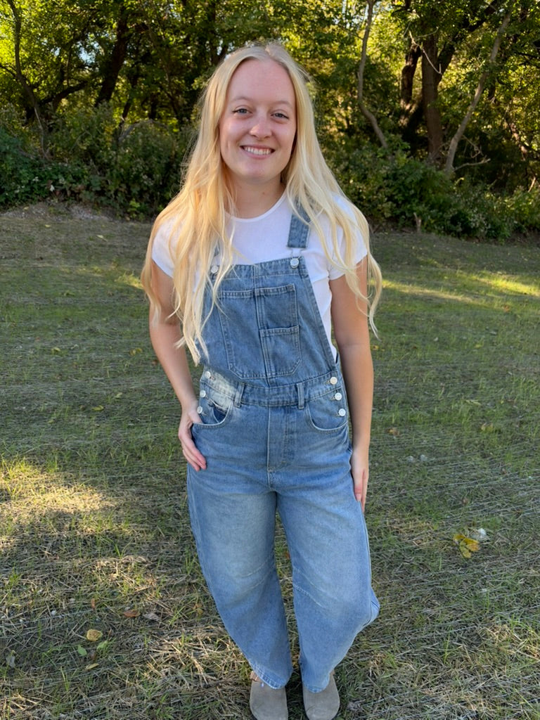 Denim Barrel Overalls
