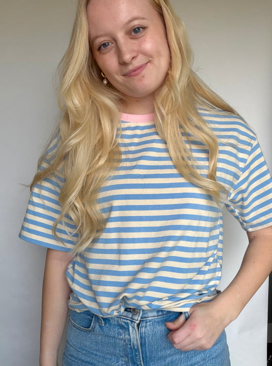 Stripe Contrast Drop Shoulder Loose Tee