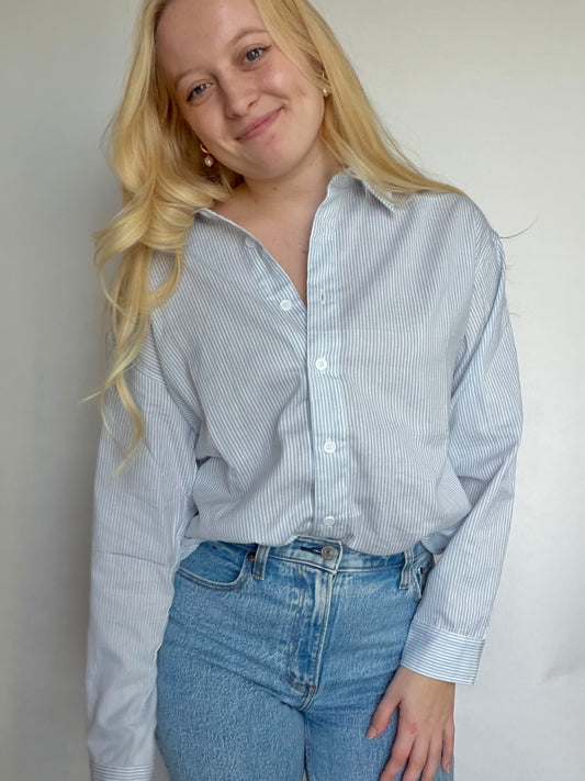 Long Sleeve Button Down Side Stripe Detail Shirt