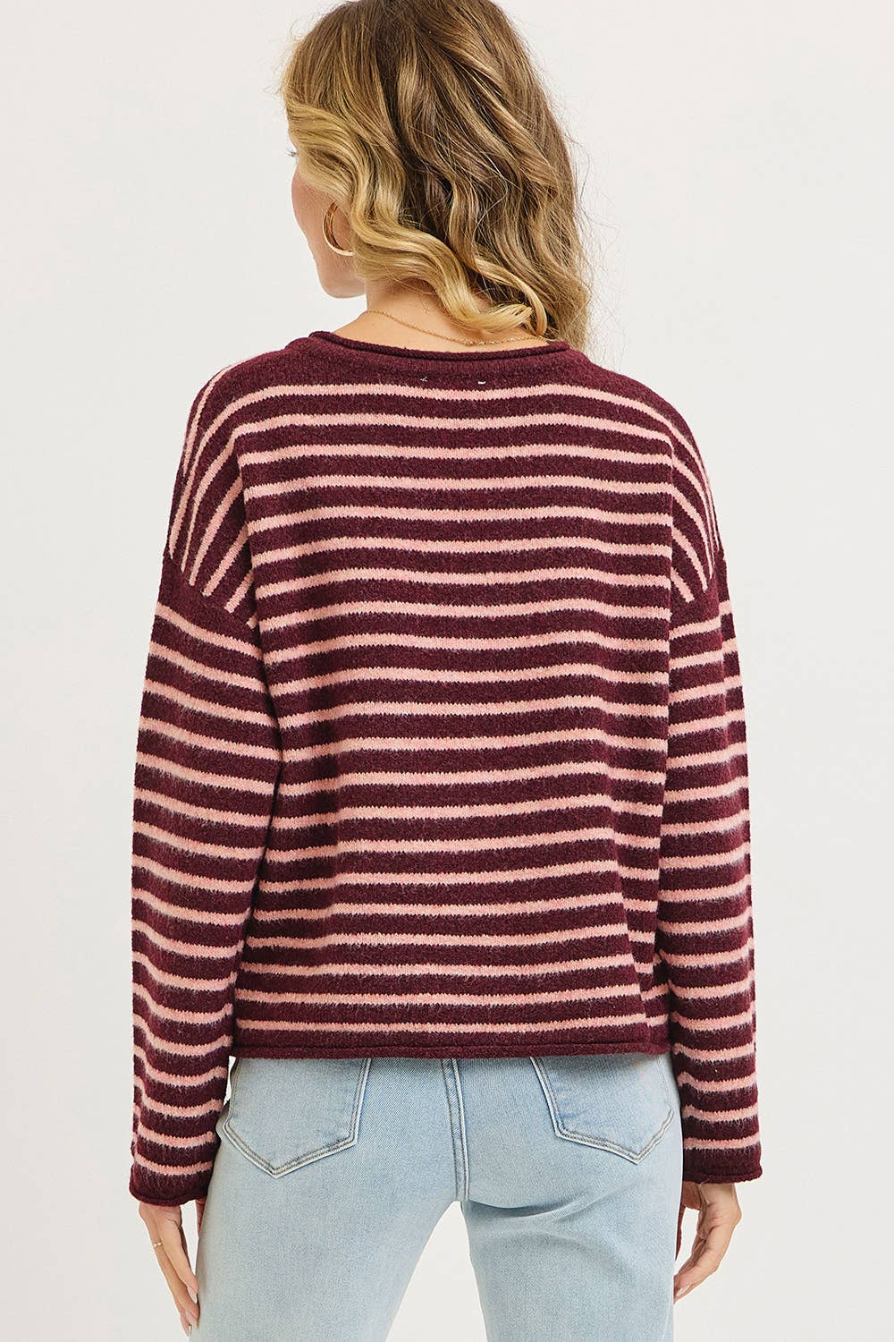 Pink Striped Button Cardigan
